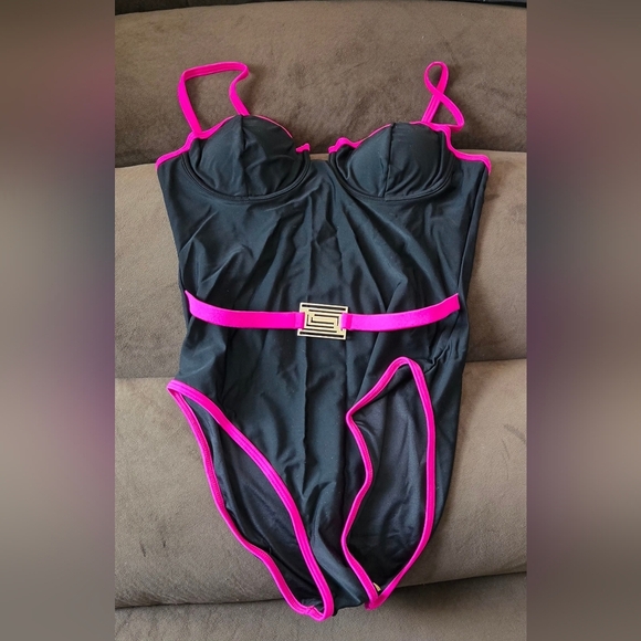 Black and Pink Women's One Piece Swimsuit #804 NWOT - Picture 5 of 7